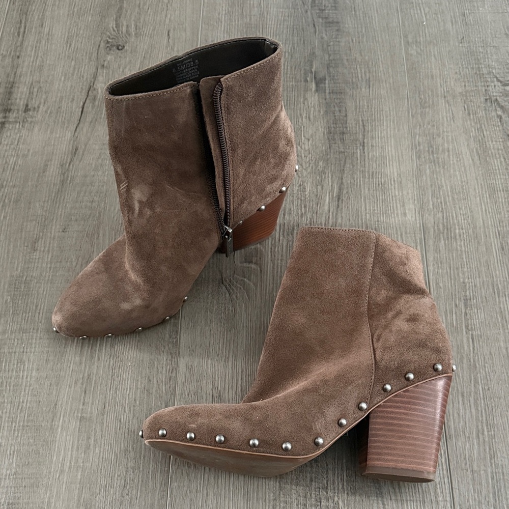 BCBGeneration Taupe Suede Ankle Booties with Stud Accents